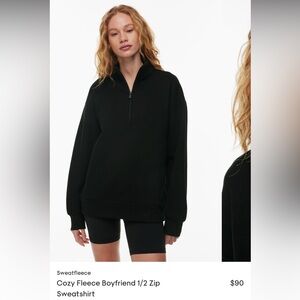 Aritzia TNA Sweatfleece Cozy Fleece Boyfriend Fit 1/4 Zip in Black: Medium